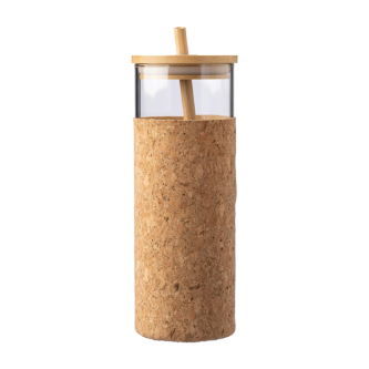 Verre 450ml avec housse en liège, couvercle et paille en bambou