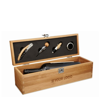Set à vin personnalisé dans une boîte en bambou couleur bois