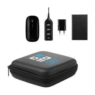 Coffret d'accessoires publicitaires technologiques couleur noir deuxième vue