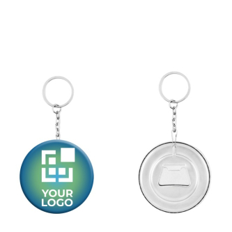 Porte-clés avec badge décapsuleur ~ 58mm couleur  argenté mat