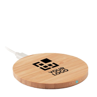 Chargeur sans fil de bambou avec zone d'impression