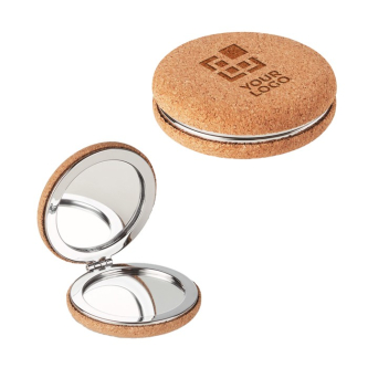 Miroir de poche personnalisé en liège couleur beige