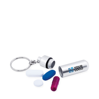 Porte-clés pilulier en aluminium avec zone d'impression