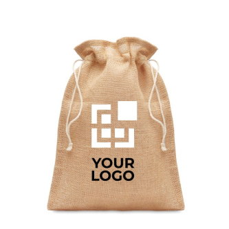 Sac en jute de taille moyenne pour goodies vue avec zone d'impression