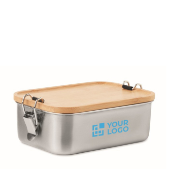 Petite lunch box personnalisable en inox couleur bois