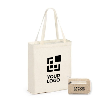 Sac pliable en coton avec base jute 110 g/m2 couleur naturel