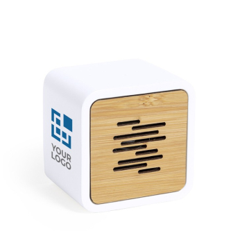 Enceinte avec logo en matériaux naturels couleur blanc première vue