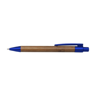 Stylo en bambou avec détails colorés couleur bleu deuxième vue