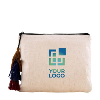 Trousse de toilette en chanvre avec pompons avec zone d'impression