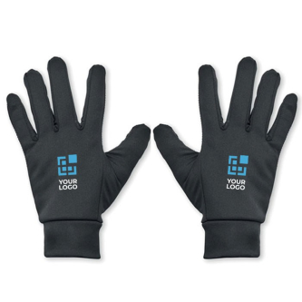 Gants de sport tactiles en polyester pour l'utilisation du smartphone vue avec zone d'impression