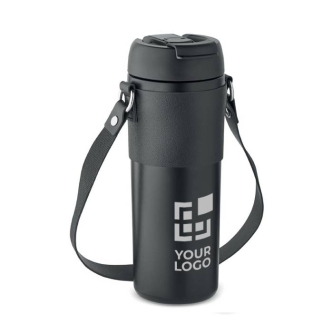 Verre anti-fuite en acier inox avec couvercle, paille et sangle 700ml