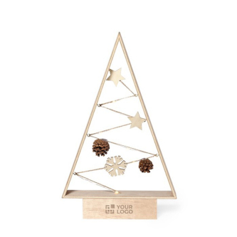 Arbre de Noël en bois naturel avec guirlandes lumineuses LED