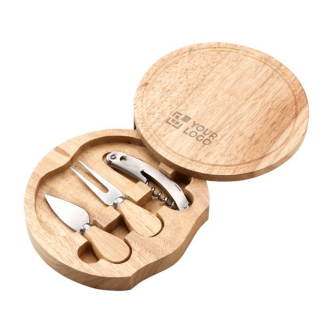 Coffret circulaire découpe de fromage avec planche en bois