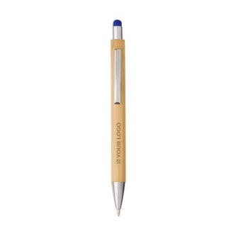 Stylo en bambou et métal avec embout tactile, mine bleue