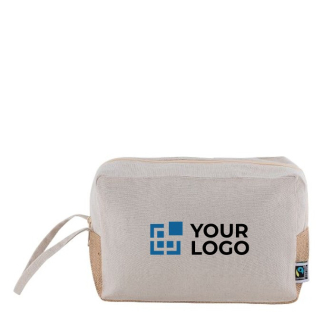Trousse en coton Fairtrade à base en jute et anse 220 g/m²