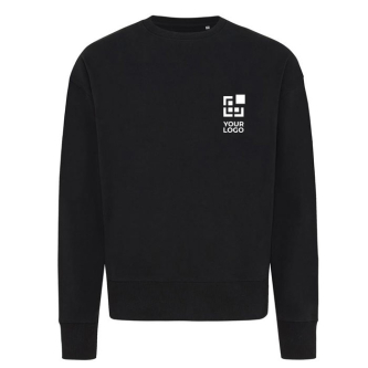 Sweat over size en coton écologique 340 g/m2 Iqoniq Kruger couleur noir avec zone d'impression