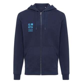 Sweat zippé en coton écologique 340 g/m2 Iqoniq Abisco couleur bleu marine avec zone d'impression