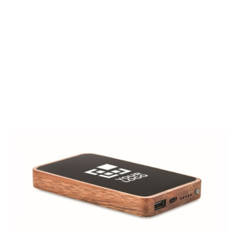 Chargeur sans fil rectangulaire en bois d'acacia 15W vue avec zone d'impression