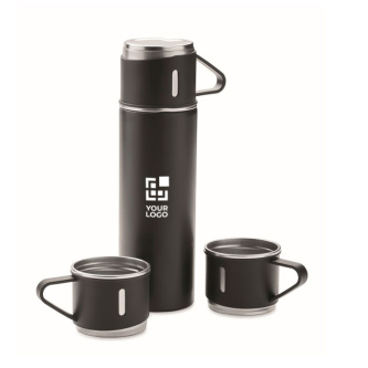 Thermos stop-gouttes en inox 420 ml et 2 gobelets de 150 ml vue avec zone d'impression