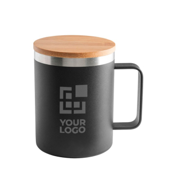 Mug en acier inoxydable recyclé et couvercle en bambou 420ml