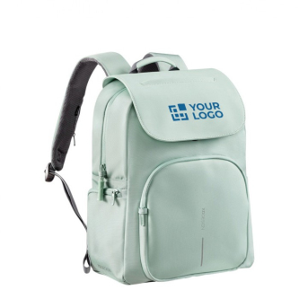 Sac à dos pour PC 16” en RPET, rabat antivol, zips sécurisés couleur vert avec zone d'impression