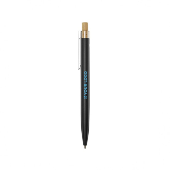 Stylo en aluminium et bambou, détail transparent, mine bleue