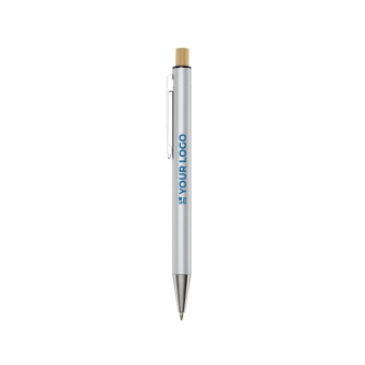 Stylo en aluminium recyclé à bouton en bambou, mine bleue