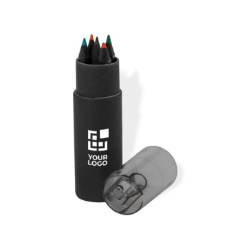 Set de 6 crayons en bois noir dans étui avec taille-crayon