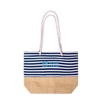 Sac de plage en coton rayé avec base en jute 450g/m²