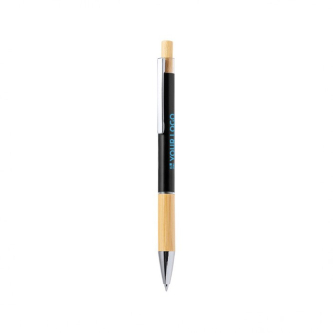 Stylo en aluminium et bambou, bouton-poussoir, mine bleue