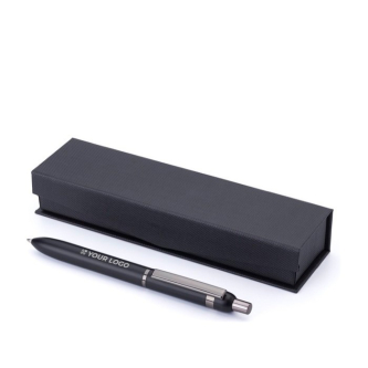 Stylo en aluminium et laiton à détails brillants, encre bleue