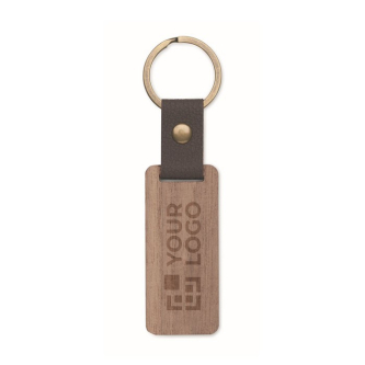 Porte-clés rectangulaire en bois avec un détail en simili cuir