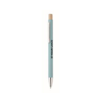 Stylo en aluminium recyclé avec bouton poussoir bambou, encre bleue