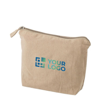 Trousse de toilette coton recyclé fermeture éclair assortie 280 g/m² couleur kaki avec zone d'impression
