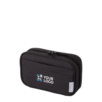 Trousse de toilette de voyage polyester compartiment et poches couleur noir avec zone d'impression
