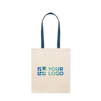 Sac en coton couleur naturelle avec longues anses colorées, 140 g/m²