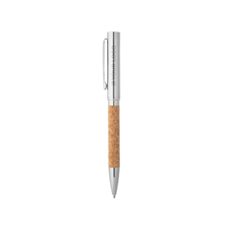 Stylo en liège et métal avec mécanisme tournant et encre bleue