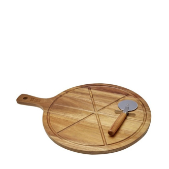 Planche à découper pour pizza en bois d’acacia avec 6 rainures