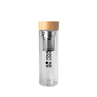 Bouteille en verre borosilicate avec infuseur et bouchon bambou 400 ml