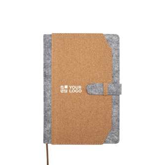 Carnet en feutre et liège recyclés avec pochettes A5 feuilles lignées