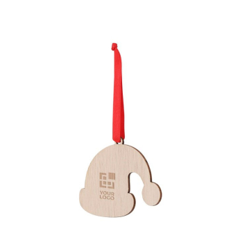 Décoration en forme de bonnet de Noël en bois avec un ruban rouge