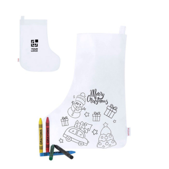 Chaussette de Noël à colorier avec crayons de cire et ruban accroche