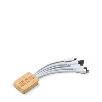 Socle en bambou personnalisable avec 6 câbles de charge différents