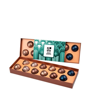 Coffret de 12 bonbons en chocolat belge de divers parfums vue principale