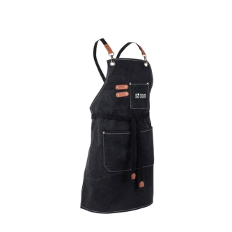 Tablier effet denim avec plusieurs poches et détails en PU