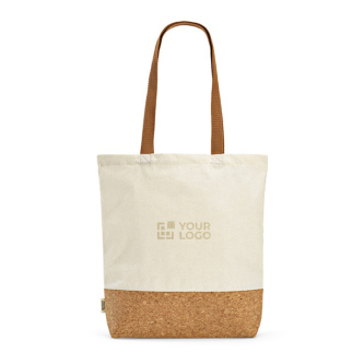 Sac en coton recyclé, anses longues et base en liège 180g/m²