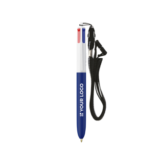 Stylo en plastique avec lanière à accrocher et encre 4 couleurs BIC®