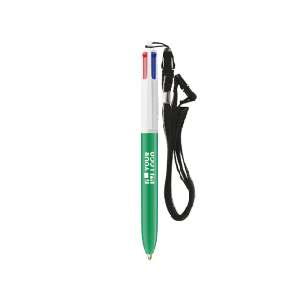 Stylo en plastique avec lanière à accrocher et 4 couleurs d’encre BIC®
