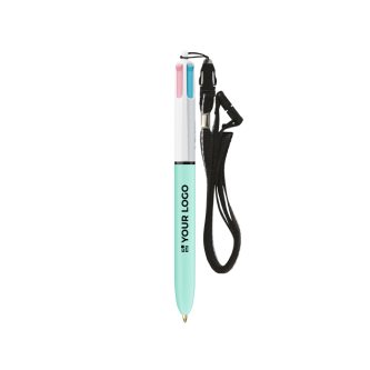 Stylo à bille en plastique BIC® à 4 couleurs avec cordon