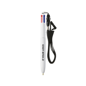 Stylo en plastique recyclé avec tour de cou et encre 4 couleurs BIC®